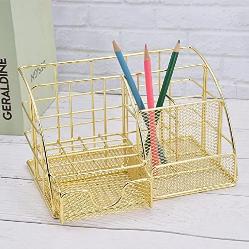 HUFFA Multifunctional Desk Storage Rack Shelf Student Stationery Office Supplies Table File Organize Basket (Color : Golden)