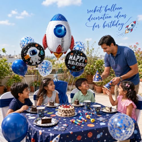 Image of Propsicle Happy Birthday Party Helium Foil Balloon Birthday Decoration (Astronaut (Blue & White), Pack of 9)