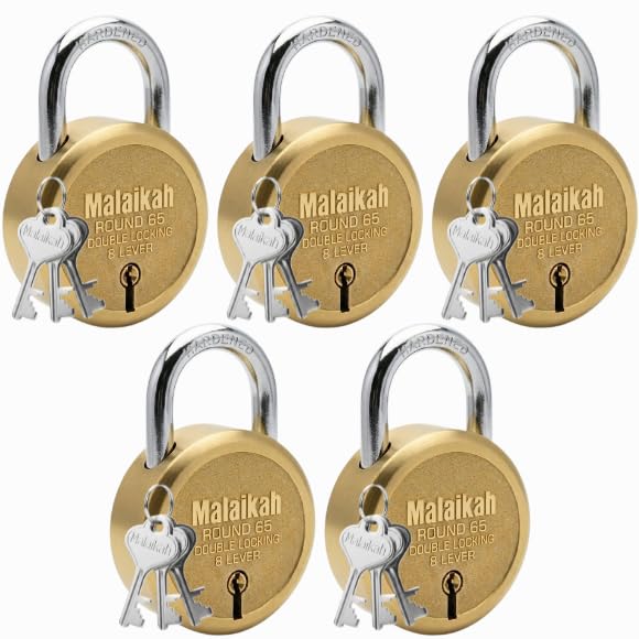 Malaikah Gold 65mm Security Padlock Pack of 5 | 8 Lever Metal Lock with 3 Keys for Main Gate, Shutter, Office & Storage-image-12