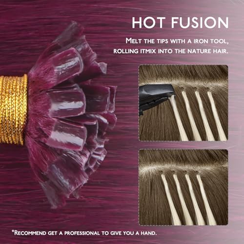 Image of WENNALIFE U Tip Hair Extensions Human Hair, 50g 50s 22 Inch Light Burgundy Remy Hair K Tip Hair Extension Real Human Hair Invisible Straight Keratin Hair Extensions