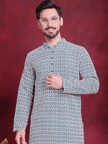 Image of Jompers Cotton Chikankari Embroidered Regular Fit Kurtas for Men