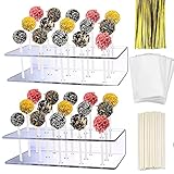Faitoger 2 PCS Acrylic Lollipop Holder Cake Pop Stand Display Cake Pop Holder 100PCS Lollipop Sticks 100PCS Clear Treats Bags and 100PCS Gold Metallic Twist Ties for Candy Cake Pop Making Tools
