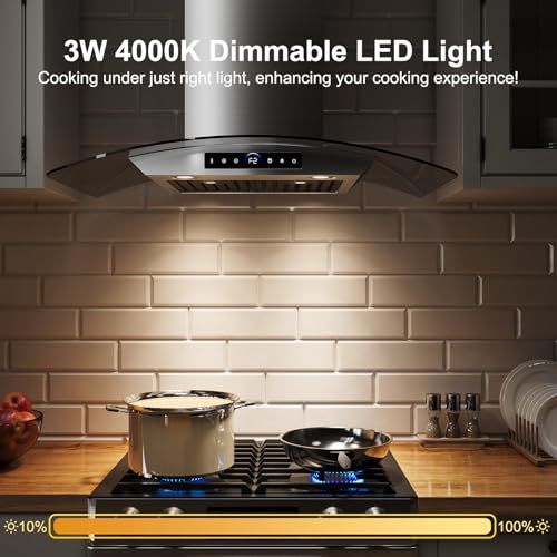 Image of 36 inch Range Hood Wall Mount, 1200 CFM with 4-Speed Gesture Sensing & Touch Control, Stainless Steel Ducted Kitchen Stove Vent Hoods with 2 LED Lights, Time Setting, Dishwasher-Safe Baffle Filters