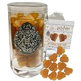 Jelly Belly Harry Potter Glass Mug with Butter Beer Chewy Candies, Butterscotch Flavored Classic Movie Inspired Candy, 8 Ounce Glass