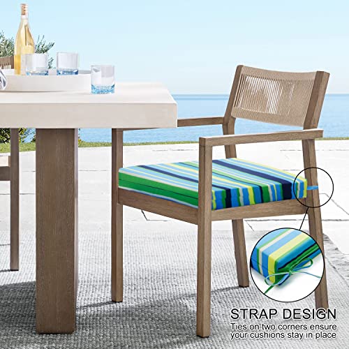 Wellsin Outdoor Chair Cushions For Patio Furniture - Patio Chair Cushions Set Of 4 - Waterproof Square Corner Outdoor Seat Cushions 18.5"X16"X3", Stripe 01 #TOP5