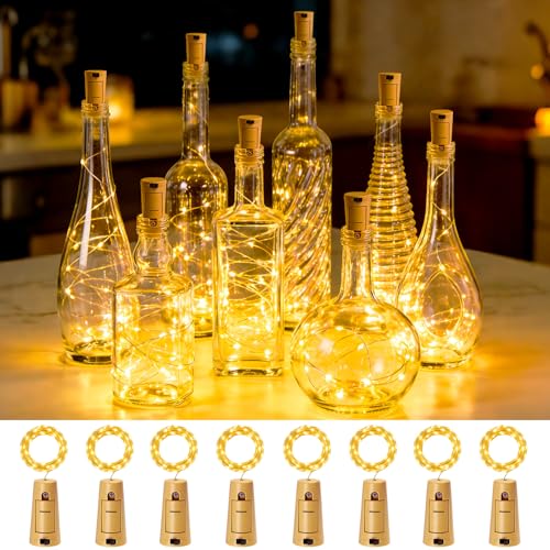 VOOKRY Wine Bottle Lights 8 Pack 20 LED Mini Cork Fairy Lights, Warm White