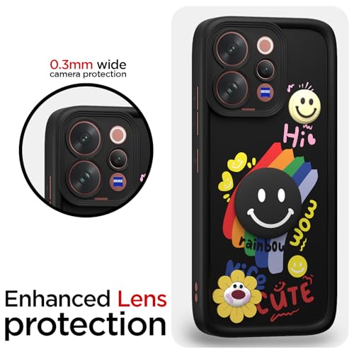 Image of Pikkme Back Cover for Vivo V70 5G | Soft Silicone| Cute Rainbow Smile & 3D Cartoon Flower Design | Shockproof Raised Camera Protection Bumper Case (Black)
