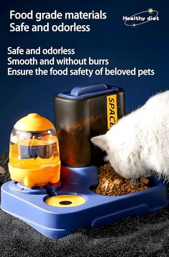 Image of 24x7 eMall 2 in 1 Automatic Water and Food Feeder Dispenser for Small Medium Big Dog Pets Puppy Kittens, Gravity Design Pet Auto Feeder Cat Food Dispenser and Auto Dog Water Dispenser 1 L Space Blue