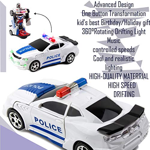 Toysery Transforming Robot Police Car Toy with Lights - Smart Police Car to Robot Toy for Kids and Toddlers, Bump and Go Action, Perfect for Boys Ages 3-5