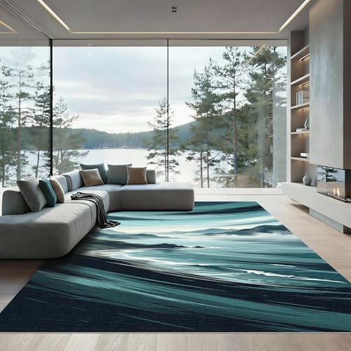 Design&I 4x6 Contemporary Machine Washable Area Rug, Non-Slip Blue Durable Carpet, Ideal for for Home Office, Gaming Room, Study Room, Low-Pile | Design:[960473]