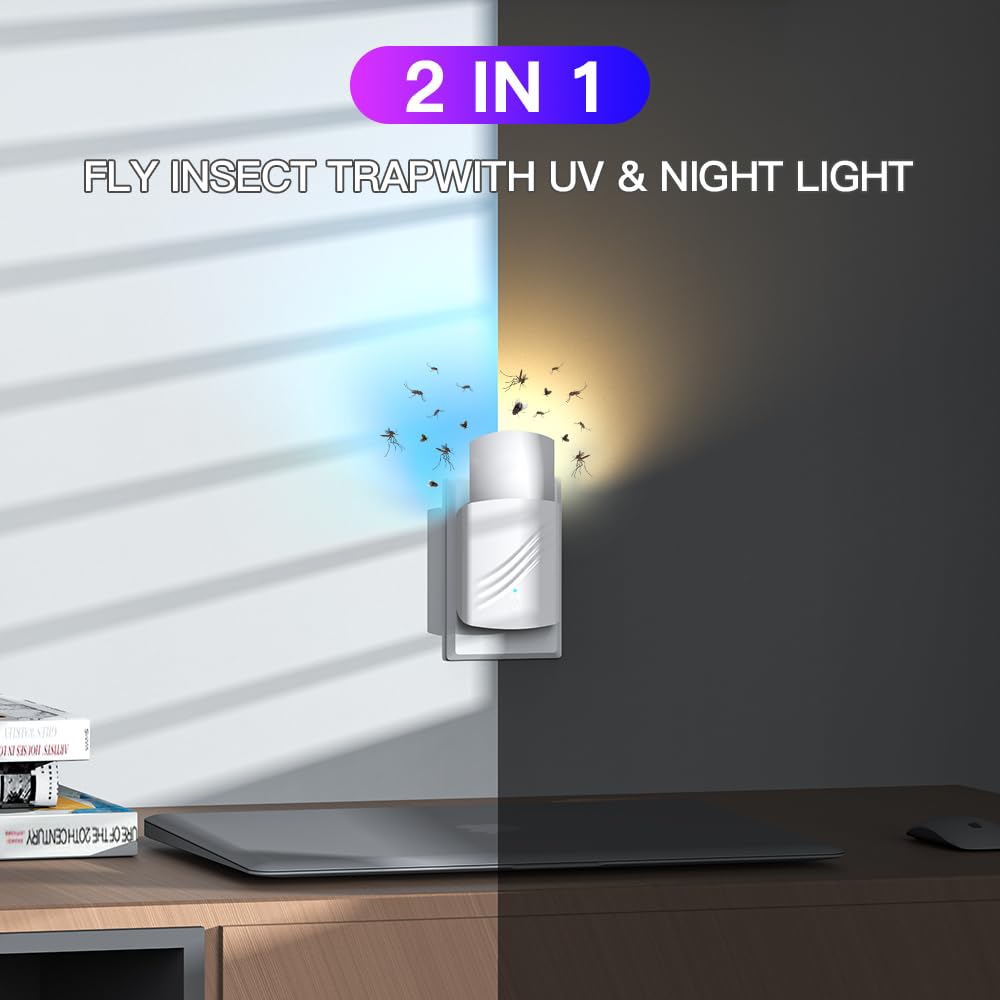 Fruit Fly Traps for Indoors, Mosquito Trap Plug in Bug Catcher with Night Light, Moth Housefly Insect Gnat Traps for House Indoor Kitchen Office - No Odor (1D+6Refills) — view 5