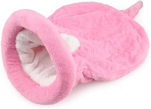 Cat Beds Cave for Indoor Cats for Small Dogs, Washable Sleeping Bag Calming, Soft Fluffy Self-Warming and Cozy Anti-Anxiety Cuddler 25 x 21 inch, Pink