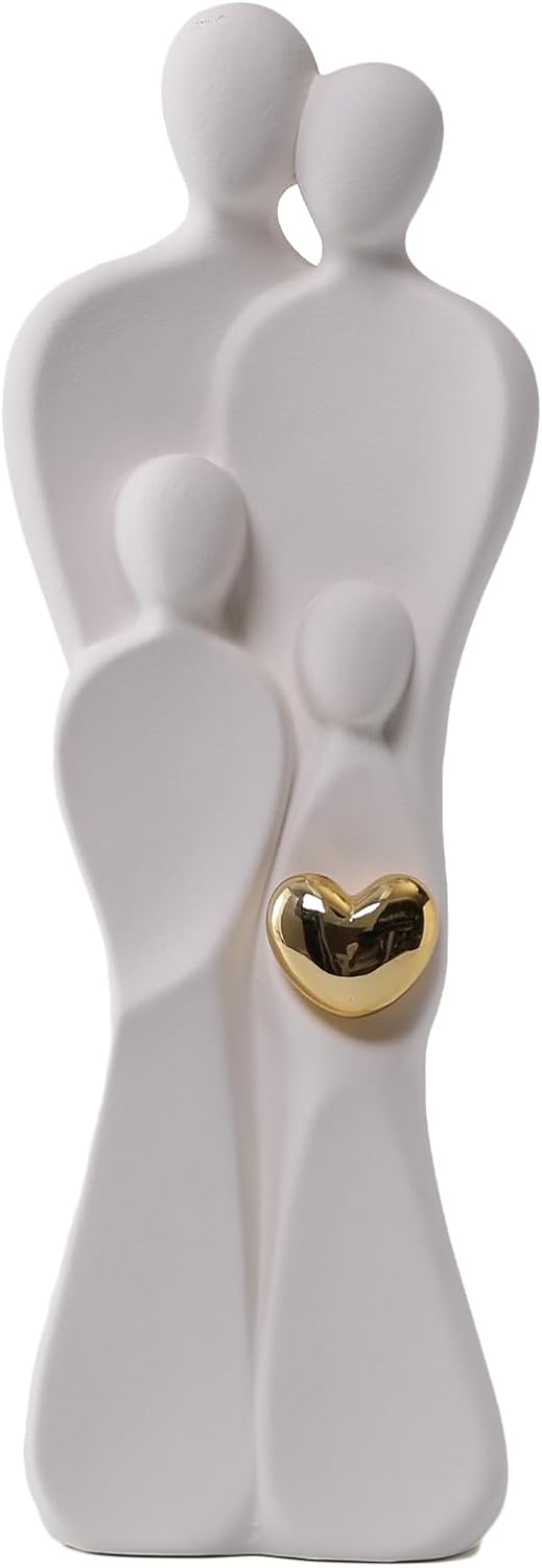 Ceramic Family Sculpture of 4,Gifts for Family Figurines,Mother Daughter Art, Memorial Gift for Parents for Home Decor Bedroom Living Room Tabletop,Family Statue of Four