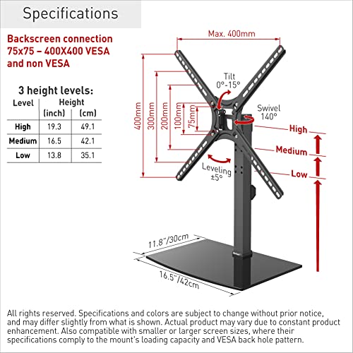 Barkan Tabletop Tv Mount, 29-58 Inch Swivel & Tilt Flat/Curved Tv Stand Base, Holds Up To 55 Lbs, Patented, Tempered Glass, 3 Year Warranty, Fits Led Oled Lcd, Black (S320.B) #TOP3