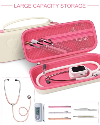 Image of Stethoscope Case for 3M Littmann Classic III &Lightweight II S.E,White-Pink