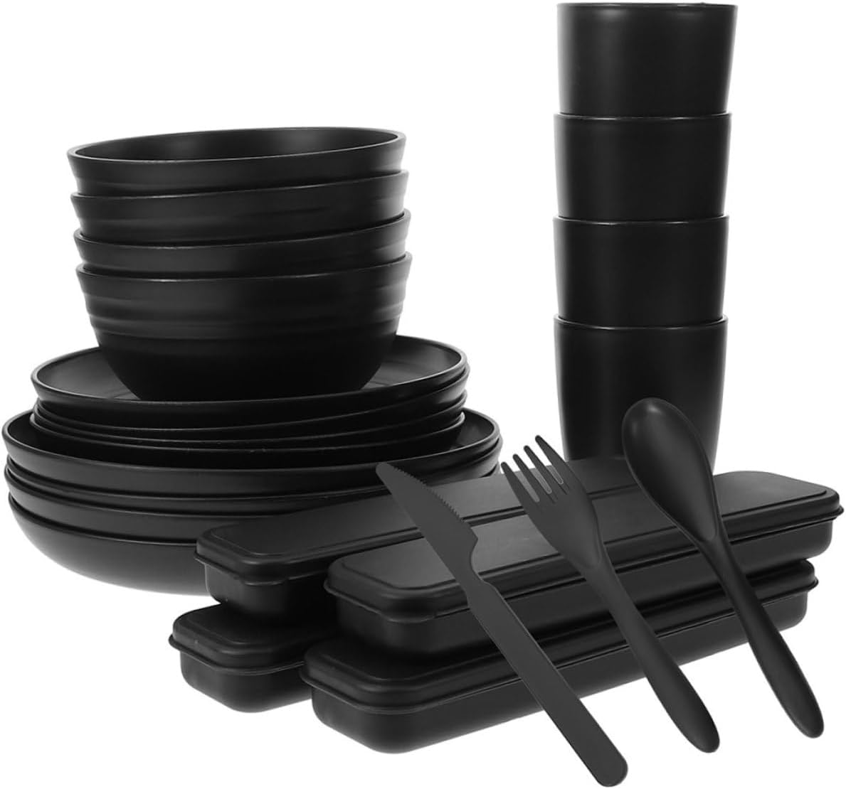 4sets Cutlery with Storage Case Reusable Utensils for Camping Picnics and Lunch Boxes Includes Fork Spoon Knife and Bowl for Outdoor Dining and Meal Prep