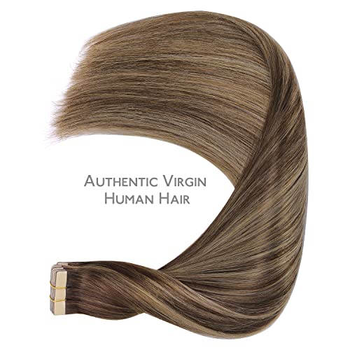 Image of WENNALIFE Tape in Hair Extensions Human Hair, 20pcs 16 inch 50g Balayage Chocolate Brown to Honey Blonde Remy Tape Hair Extensions Real Human Hair Tape Extensions Coloured Hair Extensions