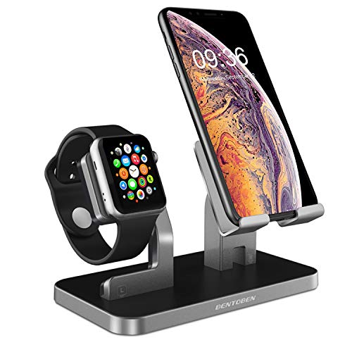 BENTOBEN Cell Phone Stand Compatible with Apple Watch Universal Desktop Stand Holder for iWatch Series 5/4/3/2/1 iPhone 11 Pro Max XS XR X 8 7 6S 6 Plus, Space Gray