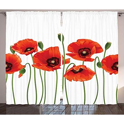 Ambesonne Floral Curtains with Poppies Design Cover