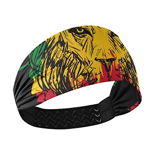 Bandeau souple pour femme thème Rasta tête de lion sur bandeau noir avec sangle élastique antidérapante pour la danse de basket-ball de remise en forme s'adapte à tous les hommes et femmes Cover