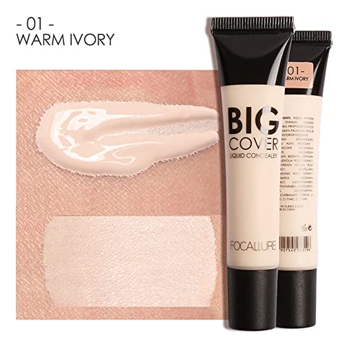 Focallure Big Cover Liquid Concealer,Full Coverage & Oil-Control Face Cream Concealer,High Adherence Concealer Without Clumping And Cracking,Long Lasting Facial Concealer Makeup,Warm Ivory #TOP5