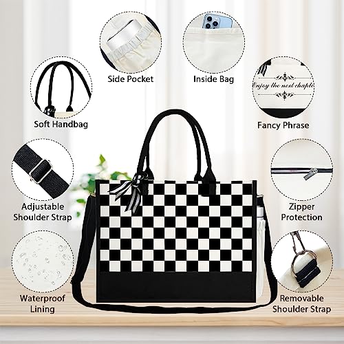 Phrase Canvas Beach Bag,Zipper and Slide Pockets,Stylish Canvas Bag Shoulder Strap and Bottom Support, Office Handbag2