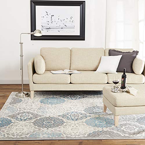 Home Dynamix Boho Andorra Transitional Damask Area Rug, Grey/Blue, 6'6"X9'6" #TOP1