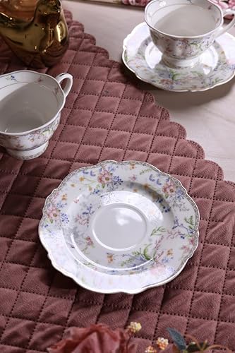 Image of Vigneto Floral Flower Bed Cup and Saucer Set (Vintage Collection) for Tea /Coffee /Hot Drinks | Set of 6 Cup & 6 Saucers, 210 ML | Finest Premium Porcelain | Scratch Resistant | Chip Resistant