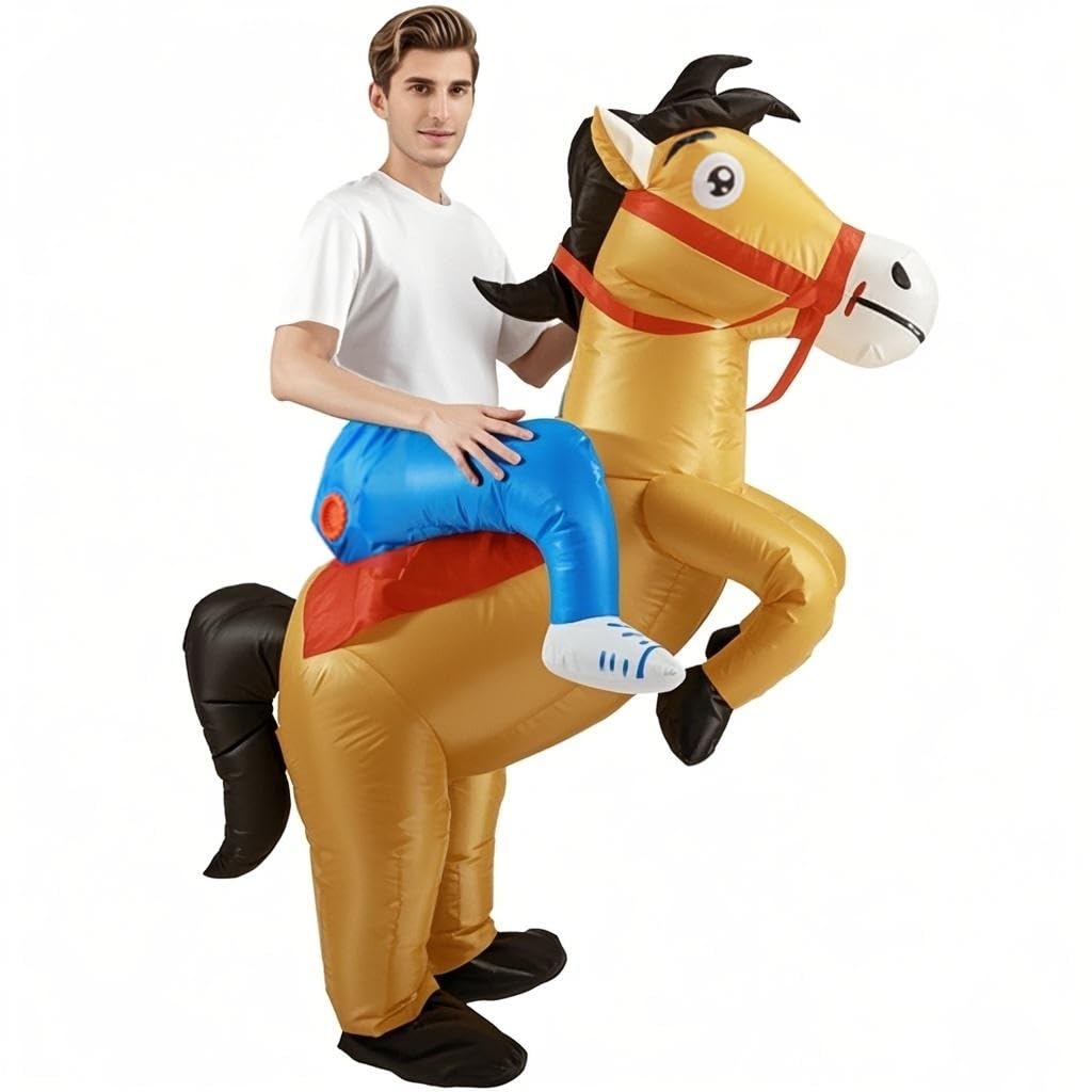 Indimization Inflatable Horse Costume for Adults Funny Halloween Costume with Hat Fancy Dress for Halloween Christmas Parties Themed Events & Pranks(150-190cm) โ image 1