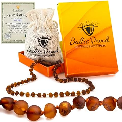 Baltic Proud Amber Necklace (Unisex 12.5 Inches) - Certified Premium Quality Raw Baltic Sea Amber (Cognac raw) Cover