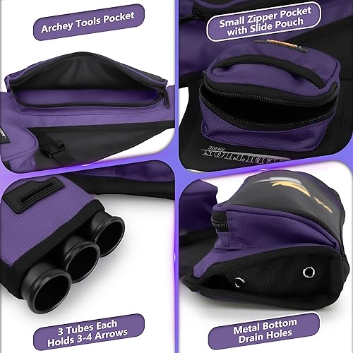 SUNYA Archery Hip Quiver for Arrows. Includes 3 Tubes Arrow Holder, Accessories Pockets and Waist Belt. Fit for Compound and Recurve Bow Practice. (Purple)