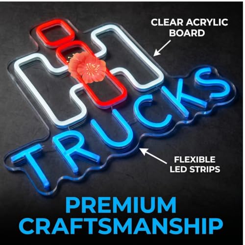 Image of International Harvester Trucks Neon Sign, USB Powered Harvester Neon Sign for Wall Decor Tractor Neon Light for Man Cavet, Dimmable Neon Light Wall Hanging Decor for Truck Culture Lover, Mechanic Shop, Garage, Man Cave Room