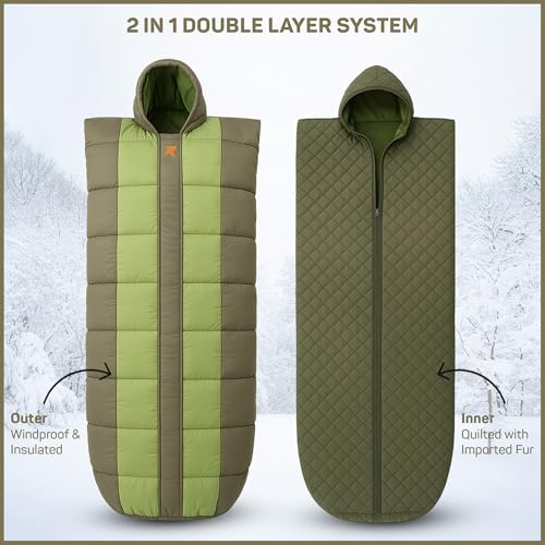 Image of ROCKSPORT Ladakh Mummy Sleeping Bag, Hollow Fiber Filling, Lightweight Winter Camping Bag with Air Pillow, Pista Green (-10C to 0C)