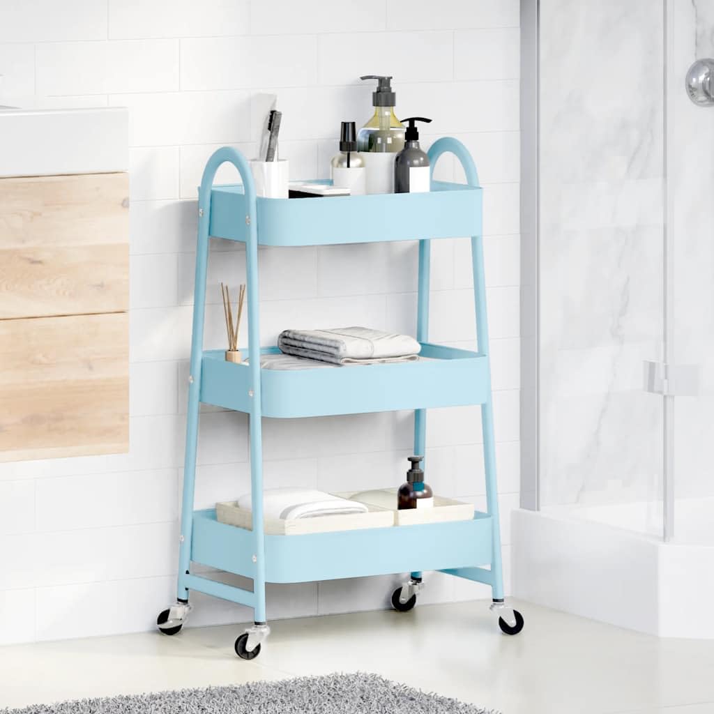 Carro de almacenamiento de 3 niveles azul de acero lacado, 42 x 41,5 x 77 cm, con 4 ruedas, dos bloqueables, para cocina, oficina, baño, transporte y organización de muebles, herramientas