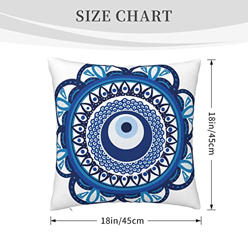 Pack Of 2 Cozy Polyester Cotton Throw Pillow Cases Covers For Couch Bed Sofa Office Farmhouse Decoration Evil Eye Mandala Style 18 X 18 Inches Printed Both Sides Cushion Covers Blue-Green #TOP1