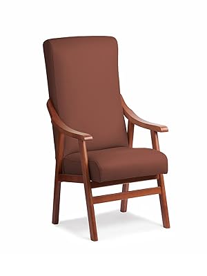 Silla con Brazos. Especial para geriátrico, Personas Mayores con la Espalda Recta. Tapizado en Polipiel Marrón. (Medidas: 115 * 55 * 68 cm.)