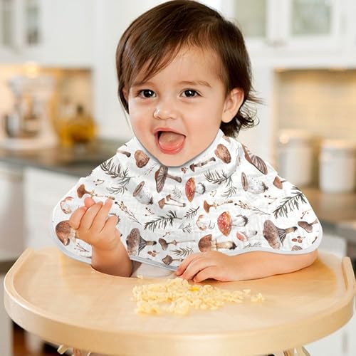 Image of Muslin Baby Burp Cloths Set of 4, Soft Absorbent Simple Wild Mushrooms Muslin Washcloths, Bibs, Face Towel for Newborn Boys Girls, 22 x 11 Inch