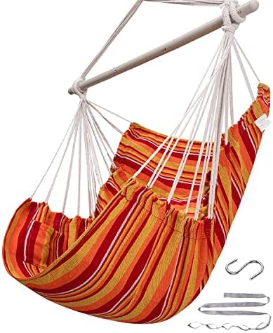 ADVOKAIR Hammock Chair Swing (500 lbs Max) - Hanging Hammock Chair Rope Swing for Outdoor Patio, Bedroom, Porch, Deck - Indoor and Outdoor - Sturdy Steel Bar with Anti-Slip Safety Rings
