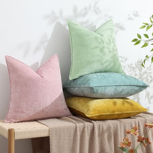 decorUhome Couch Throw Pillow Covers 18x18 Set of 2, Decorative Soft Euro Neutral Chenille Pillow Covers with Elegant Design for Sofa Bed Living Room Home Decor, Blush Pink