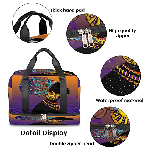African American Woman Duffel Bag, African Woman Sports Tote Gym Bag with Wet Pocket & Shoes Compartment Carry On Luggage Bag Weekender Overnight Bag Travel Bags for Men Women3