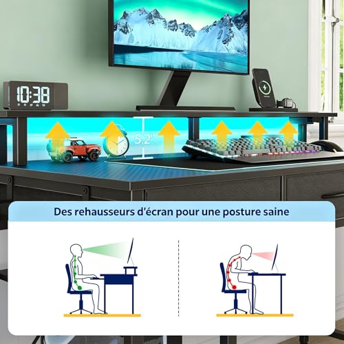 Bureau informatique avec prises et LED Seventable pour écran PC - 5