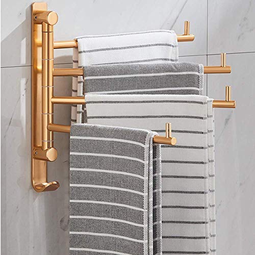 - Estante, toallero de pared con rieles giratorios, capacidad para 4 toallas, ideal como toallero de baño o soporte para paños de cocina, pulido