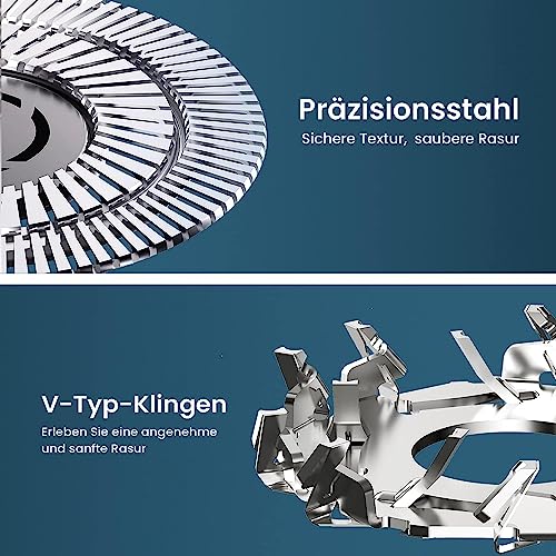 Foto von Phisco Rasierer Herren Elektrisch, Rasierapparat Herren mit Präzisionstrimmer, Nass Trockenrasierer Herren IPX7 Wasserdicht Energieanzeige 3D Rotationsrasierer USB Wiederaufladbar (3 Ersatzklingen)