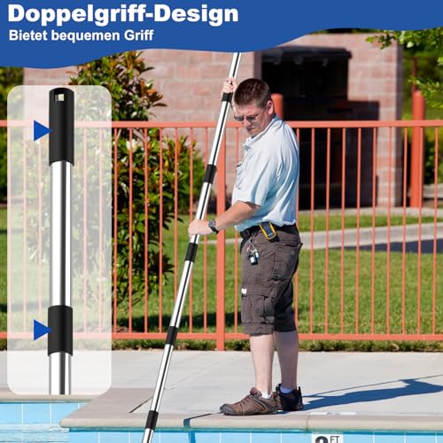 4BAOHUI Teleskopstange Pool Einstellbar von 75 cm bis 365 cm, Poolzubehör Pool Stange aus Rostfreiem Stahl und Stabil, Poolstange Ausfahrbar für Gängigen Keschern, Skimmer Net, Bodenbürsten