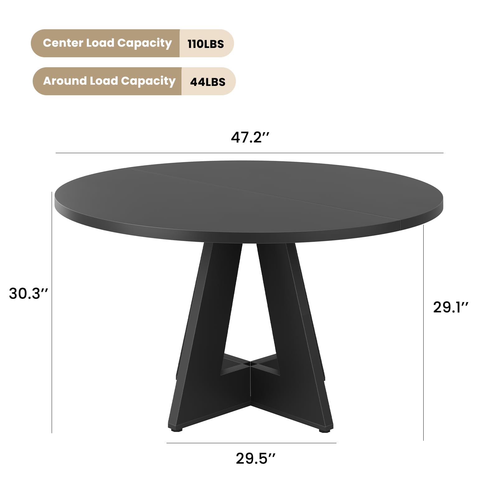 Snapklik.com : STARY 47" Round Dining Table For 4-8 People, Modern Wood ...