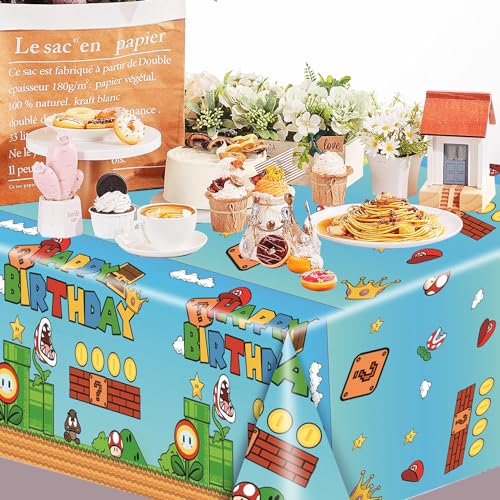 Userten SK0529TC-MAR 2Pcs Super Brothers Adventure Party Tablecloths 108 X 54 Inches Video Game Plastic Table Cloth Fits For Mario Theme Boy Birthday Party Decoration Disposable Tablecovers Decor Supplies thumb #4