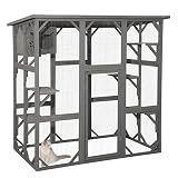 TITIMO Catio Outdoor Cat Enclosure Large Wooden Outdoor Cat House with Small House, Cat Cage with 6