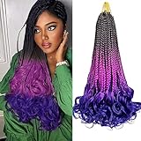 RuiYok 9 Packs French Curl Crochet Braids 14 Inch Goddess Box Braids Crochet Hair Pre Looped Black Purple Blue Bouncy Synthetic Crochet Braids with Curly Ends for Women