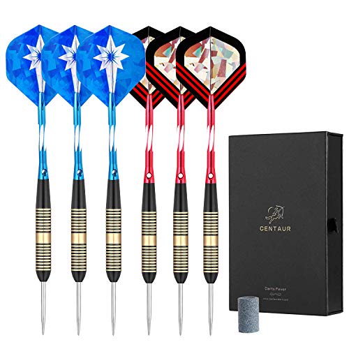 centaur 6 Pack 22g/24g Adjustable Steel Tip Darts, Fully Customizable Professional Metal Dart Set with 20 Grams Brass Barrels, Add-A-Gram 2g Weight, 35/45mm Aluminum Shafts, Standard/Slim Flights