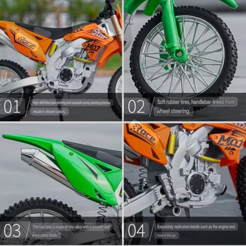 Image of Compatible for 1:12 Kavasaki KX450F Motorcycle DieCast Model, Suspension and Hand Free Roller, Toy Motorcycle Collection with Music Lighting Toy for Kids (Kavasaki KX450F-Green)